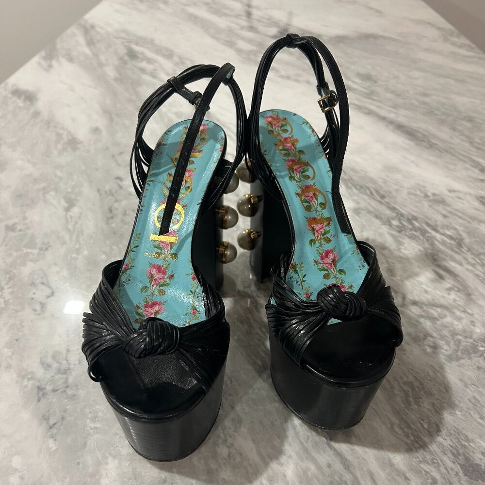 Gucci Black Platform Shoes with Gold Accents - Picture 3 of 7